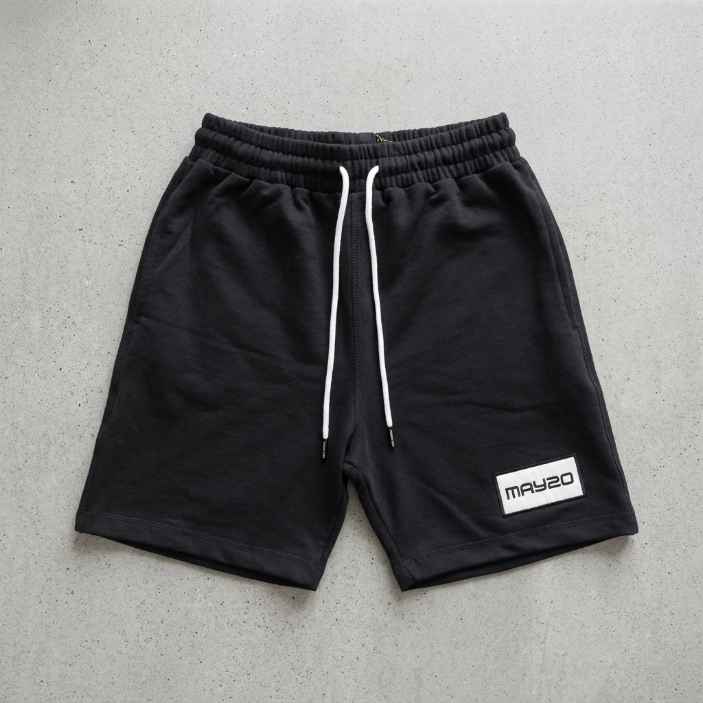 MAY20 shorts in black, front view
