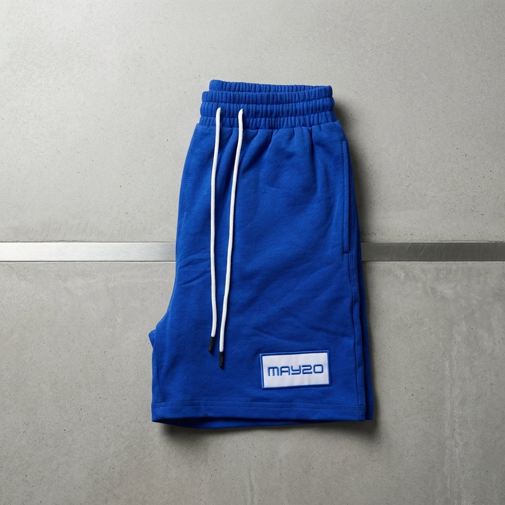 MAY20 shorts in royal blue, folded