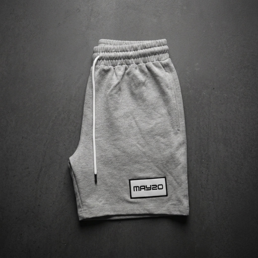 MAY20 shorts in heather grey, folded