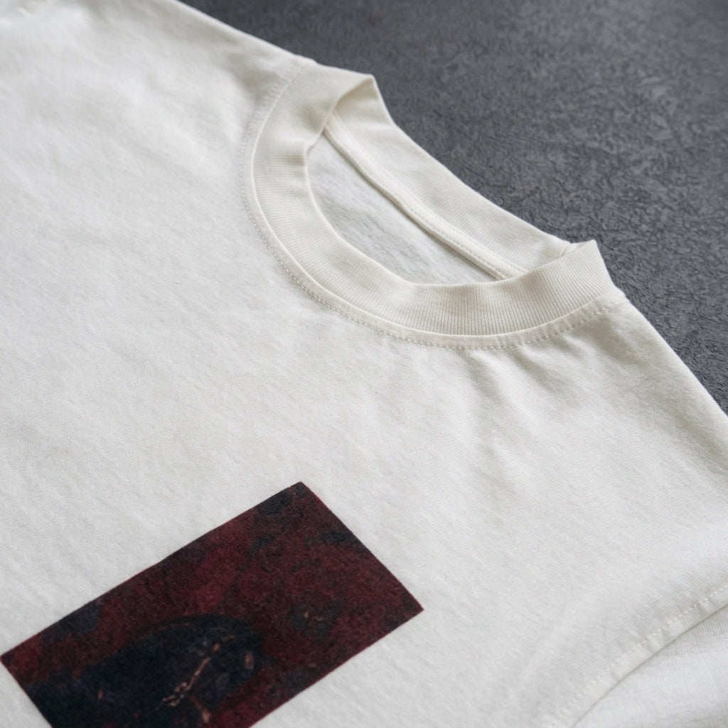 Marwari tee in white, chest print detail