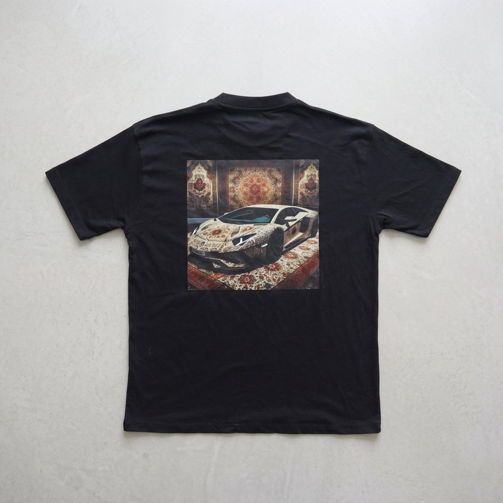 Woven Speed tee in black, back print