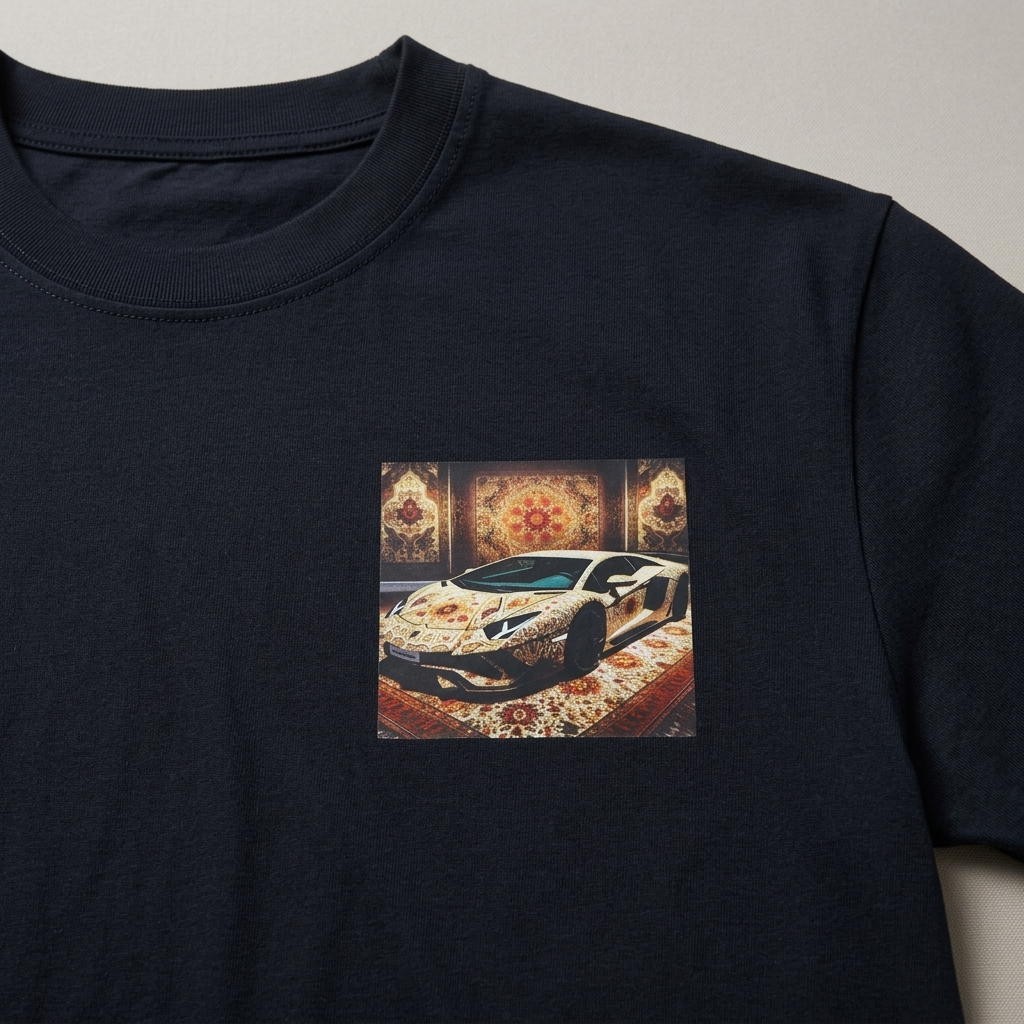 Woven Speed tee in black, chest print detail