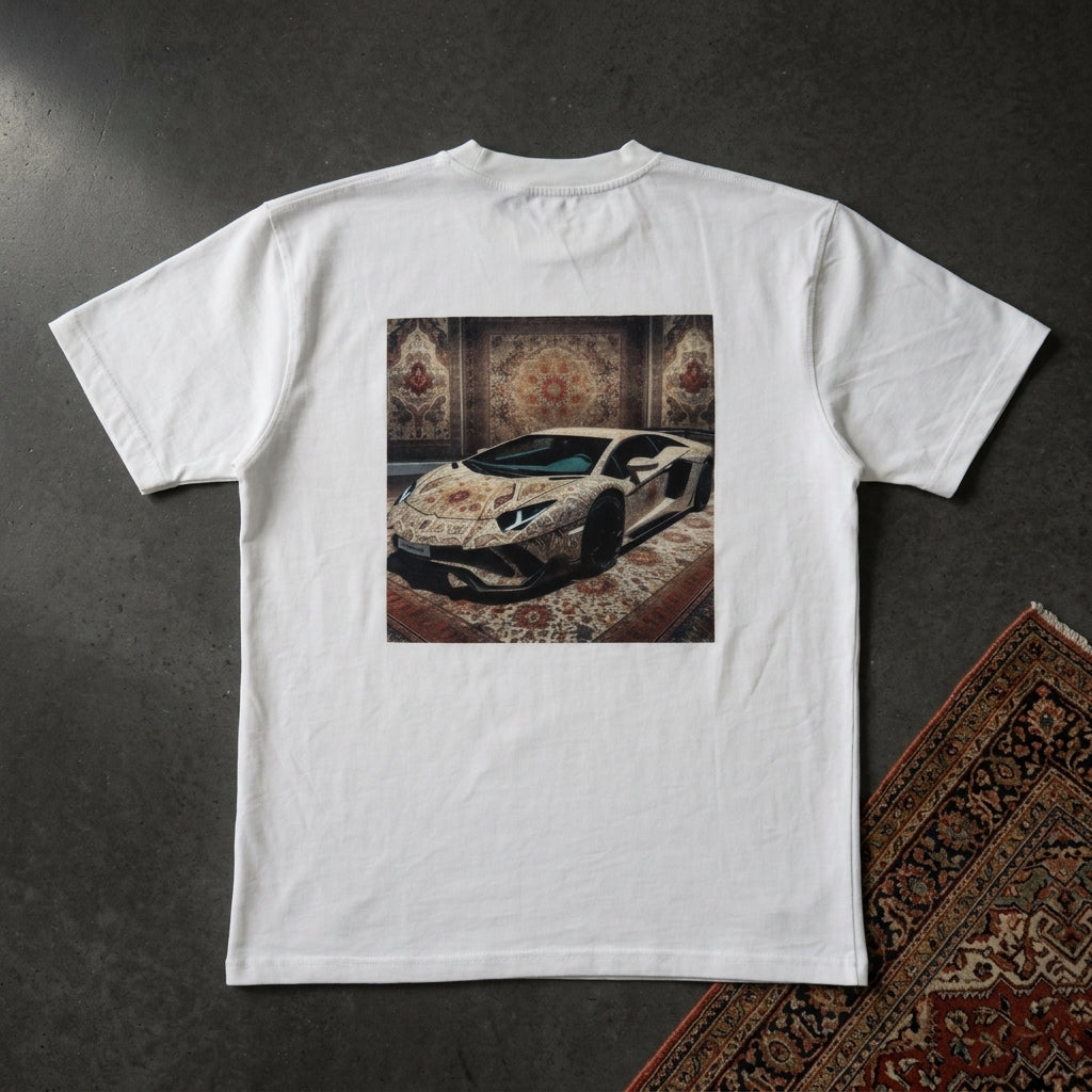 Woven Speed tee in white, back print