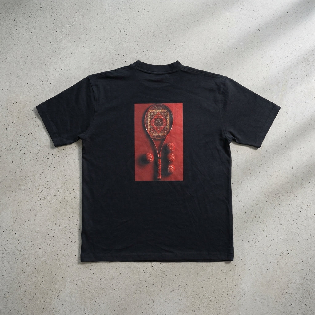 Clay Court tee in black, back print