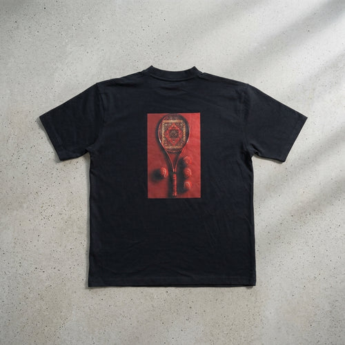 Clay Court tee in black, back print